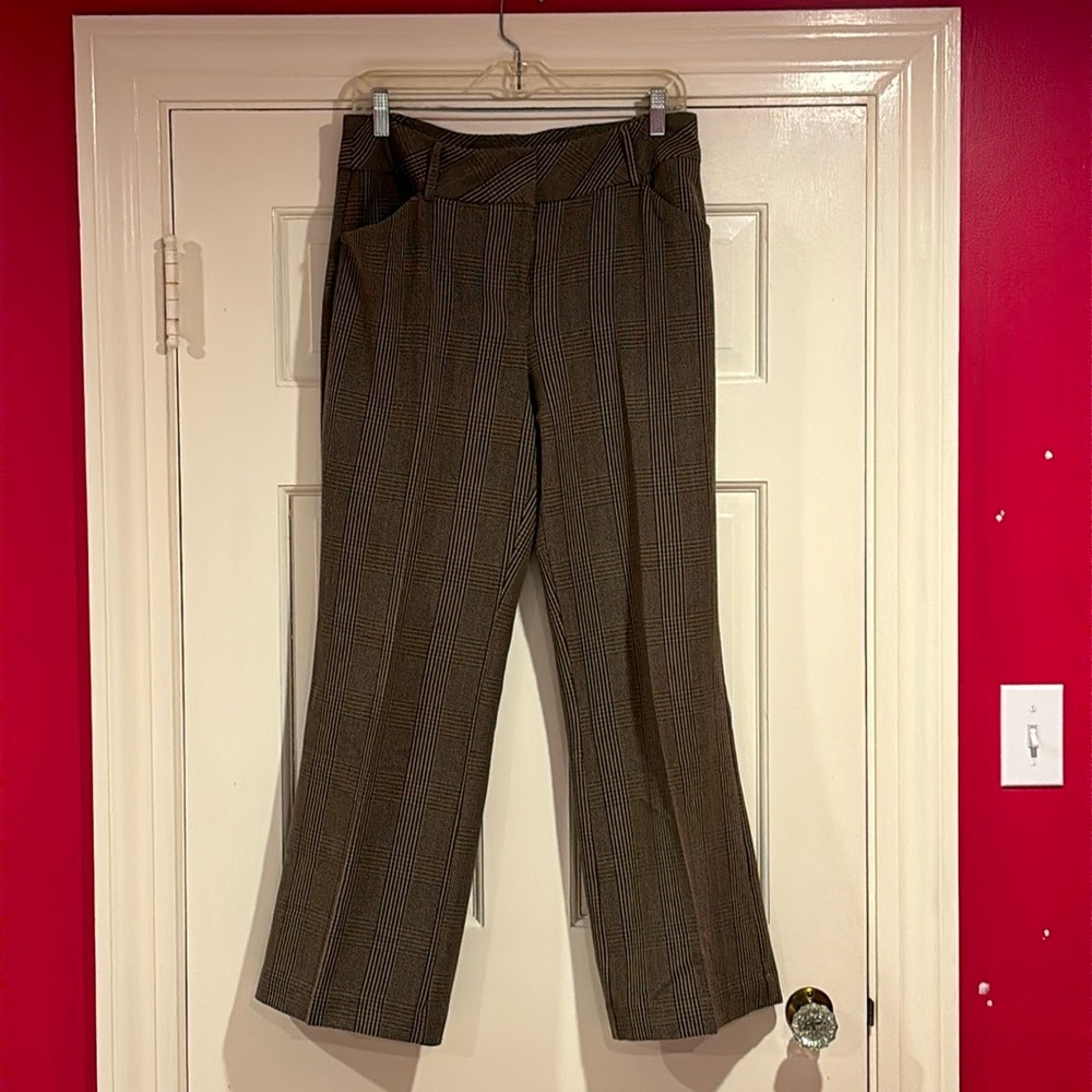 Ladies wide leg dress pants - autumn palette plaid.